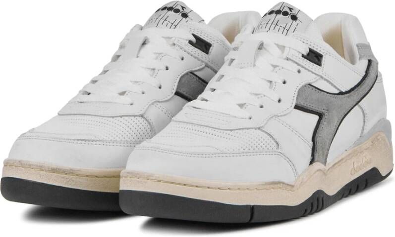 Diadora Heritage Sneakers in Wit Grijs Leer Wit Heren