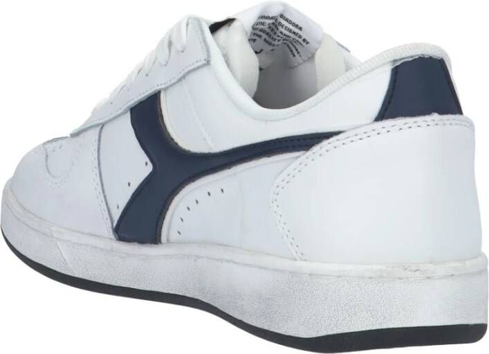 Diadora Witte Blauwe Leren Sneaker Wit Heren