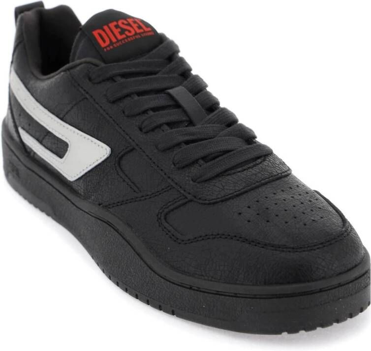 Diesel Craquele Leren Sneakers met D Logo Black Heren