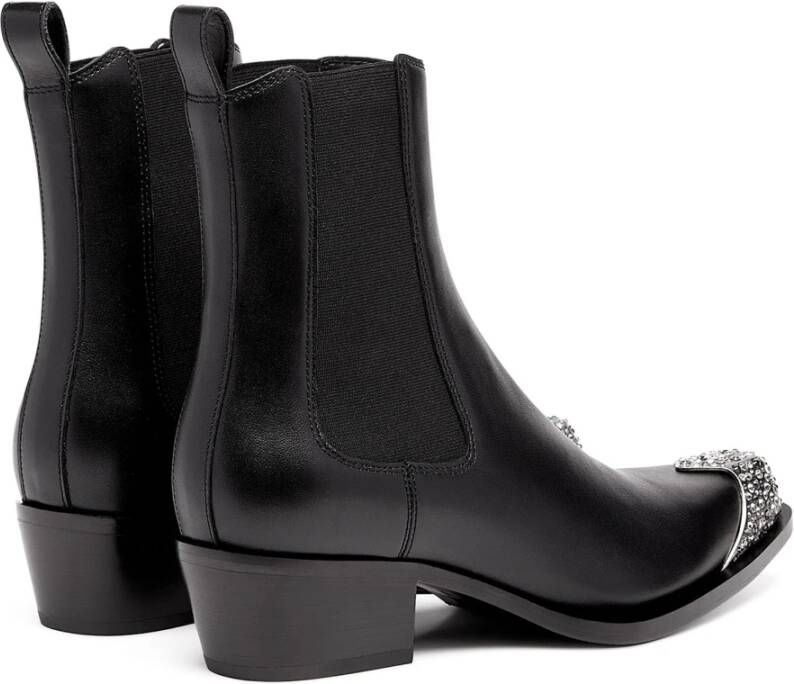 Diesel D-Calamity AB Leather boots with crystal toe cap Black Dames
