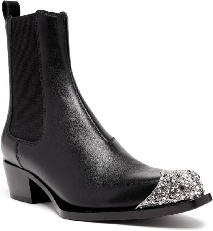 Diesel D-Calamity AB Leather boots with crystal toe cap Black Dames