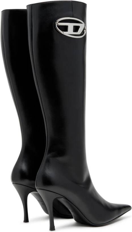 Diesel D-Venus HBT Leather boots with oval D plaque Black Dames