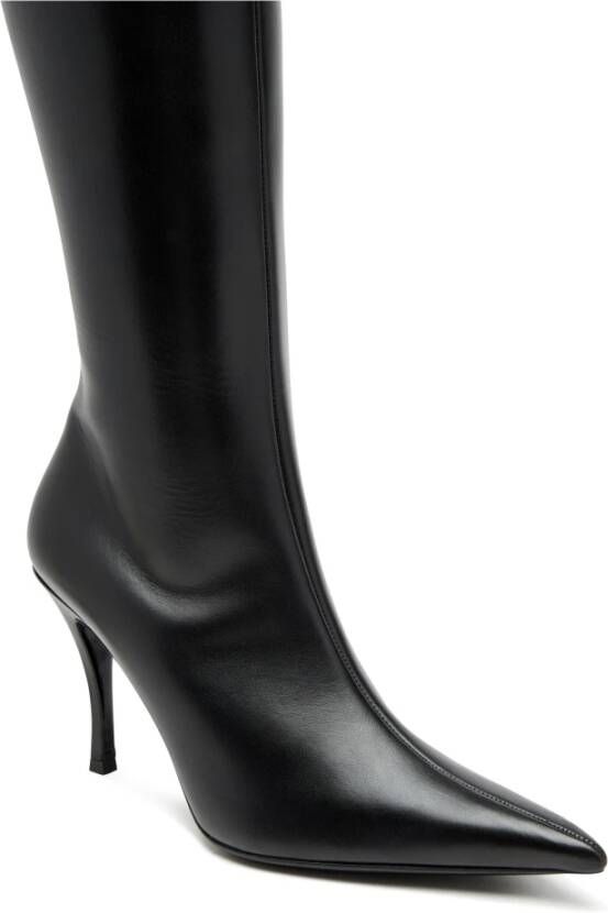 Diesel D-Venus HBT Leather boots with oval D plaque Black Dames