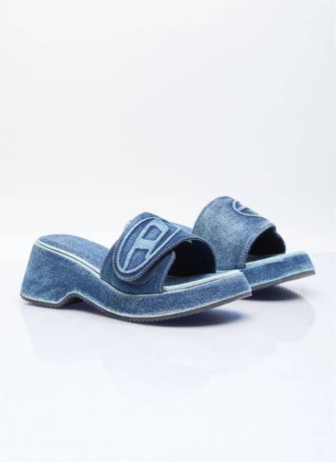 Diesel Denim Oval Platform Slides Blue Dames