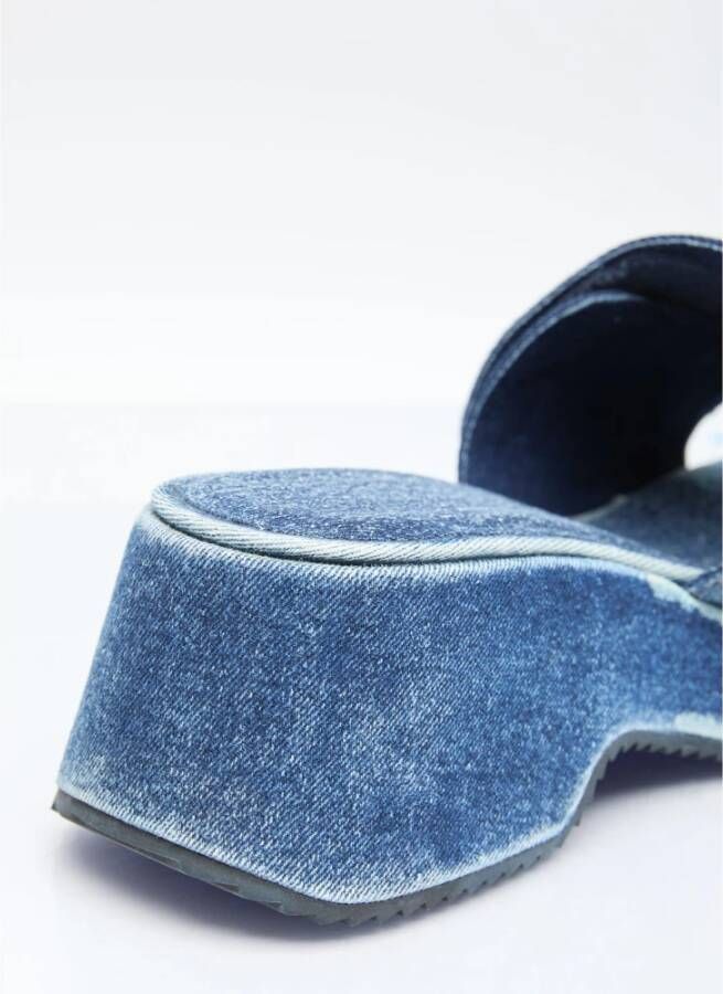 Diesel Denim Oval Platform Slides Blue Dames