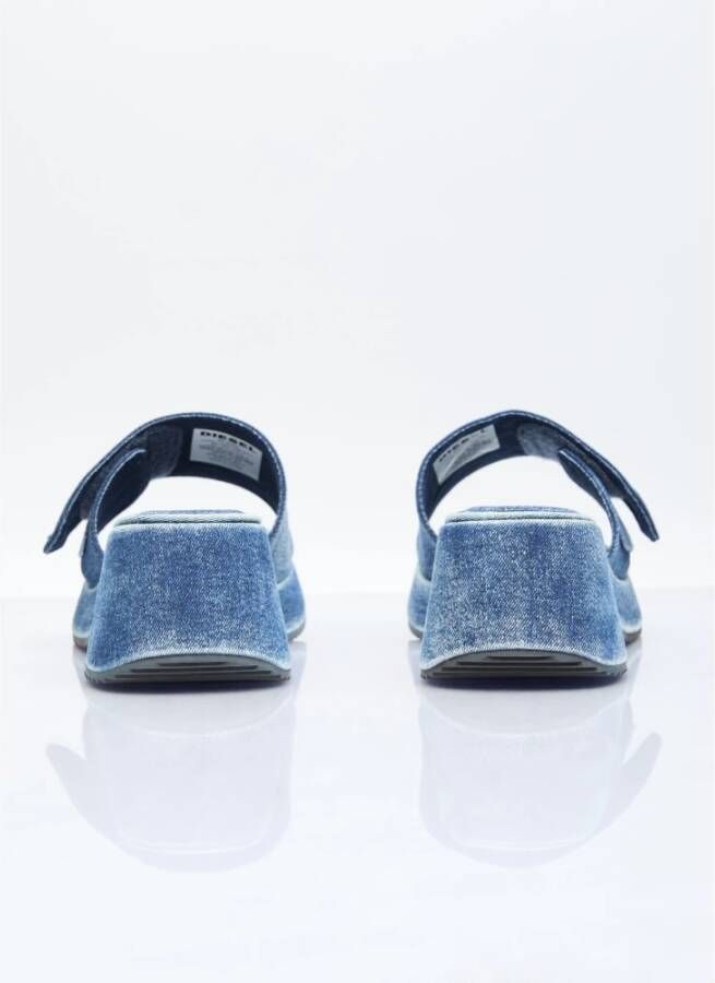 Diesel Denim Oval Platform Slides Blue Dames