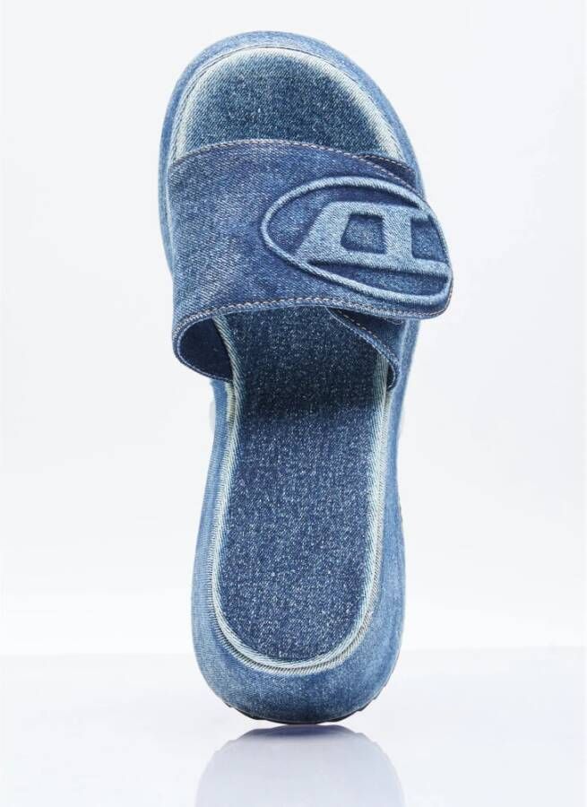 Diesel Denim Oval Platform Slides Blue Dames
