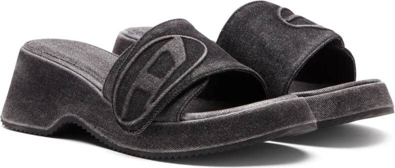 Diesel Sa-Oval D Pf W Denim slide sandals with Oval D strap Black Dames