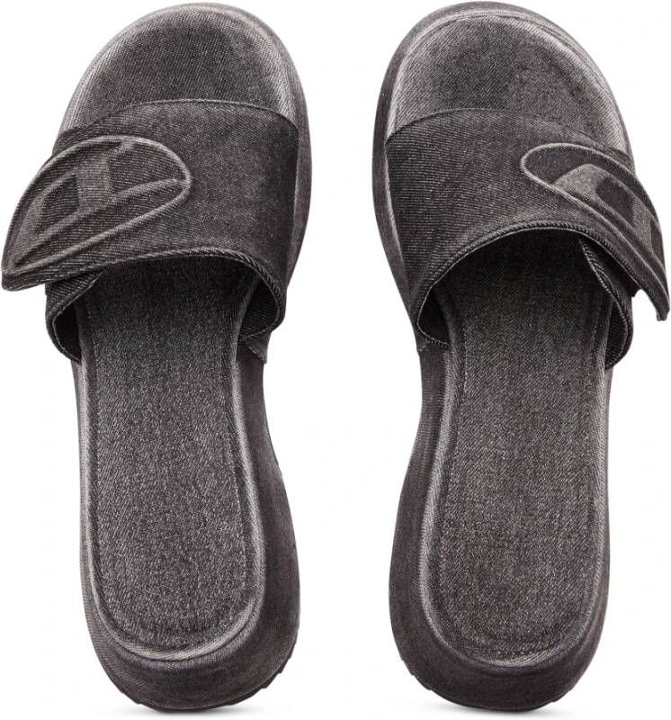 Diesel Sa-Oval D Pf W Denim slide sandals with Oval D strap Black Dames