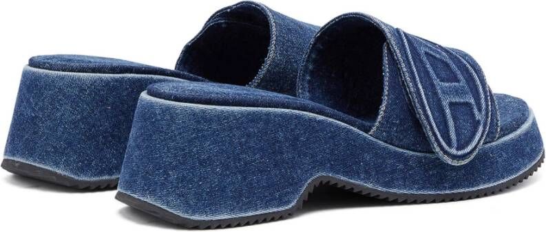 Diesel Sa-Oval D Pf W Denim slide sandals with Oval D strap Blue Dames