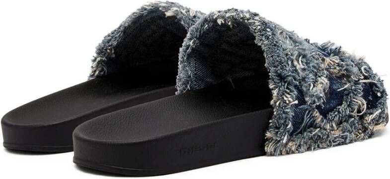 Diesel Sa-Slide D Fringed denim slides Blue Dames