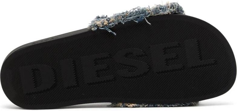 Diesel Sa-Slide D Fringed denim slides Blue Dames