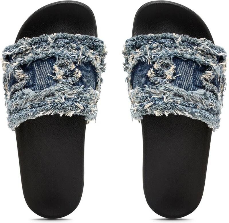 Diesel Sa-Slide D Fringed denim slides Blue Dames