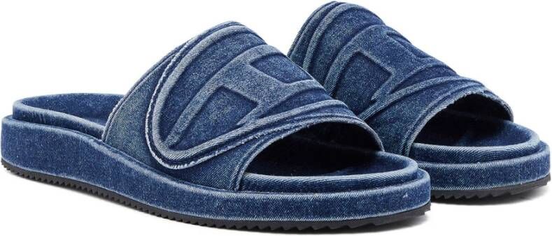 Diesel Sa-Slide D Oval Denim slides with embossed strap Blue Heren