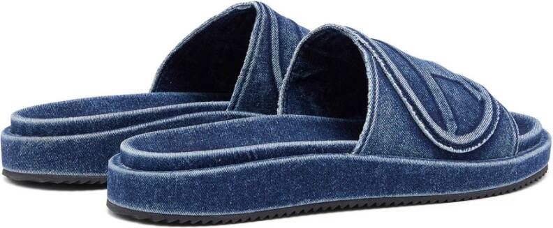 Diesel Sa-Slide D Oval Denim slides with embossed strap Blue Heren