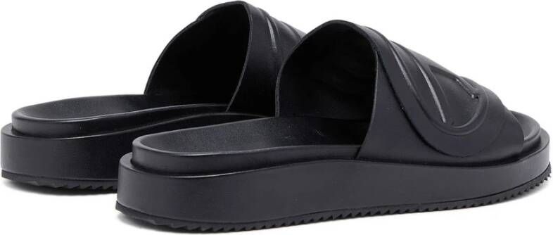 Diesel Sa-Slide D Oval PU slides with embossed Oval D Black Unisex