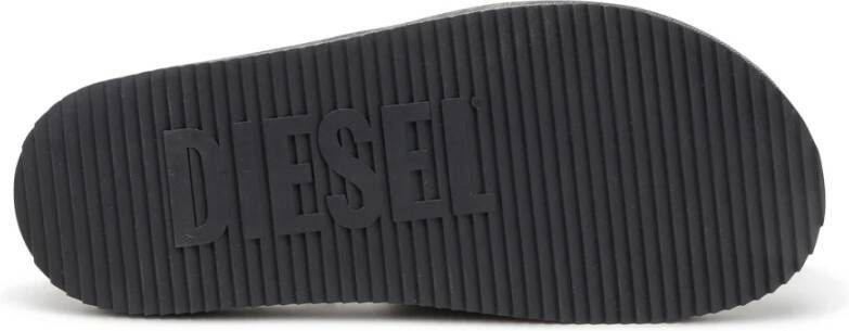Diesel Sa-Slide D Oval PU slides with embossed Oval D Black Unisex