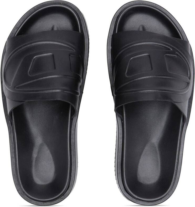 Diesel Sa-Slide D Oval PU slides with embossed Oval D Black Unisex