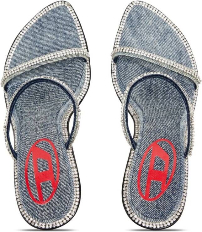Diesel Sandalen van denim met kristallen