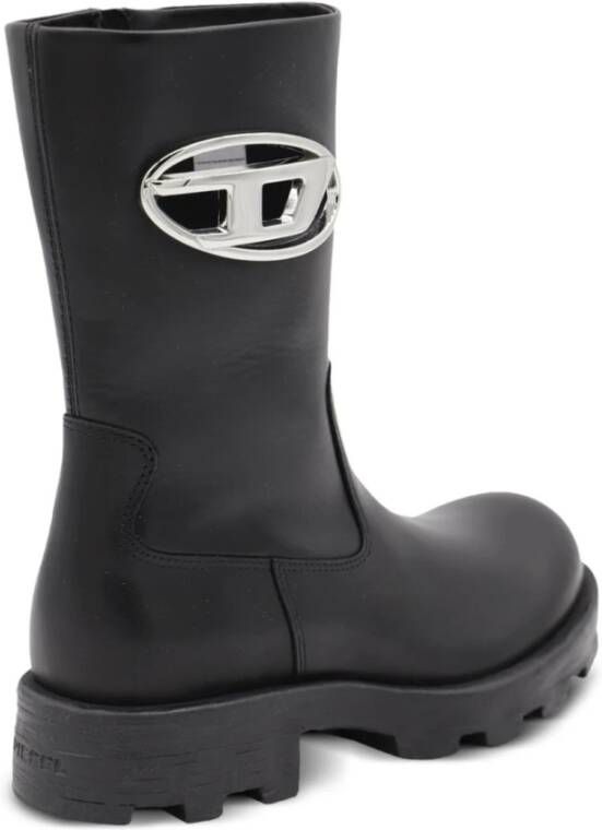 Diesel Zwarte Leren Chunky Laarzen Zijrits