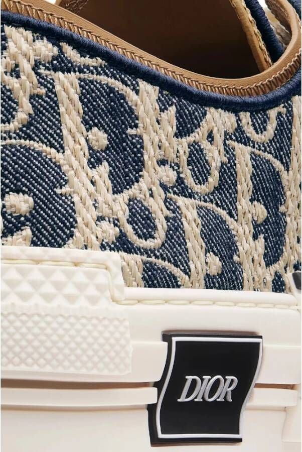 Dior Blauw en beige raffia sneakers