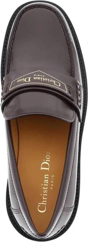 Dior Leren Loafers met Goudkleurig Logo Detail Brown Dames