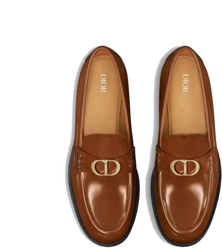 Dior Leren Loafers met Goudkleurige Hardware Brown Heren