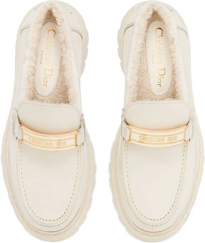 Dior Leren Loafers Shearling Binnenzool Rubber Zool Beige Dames