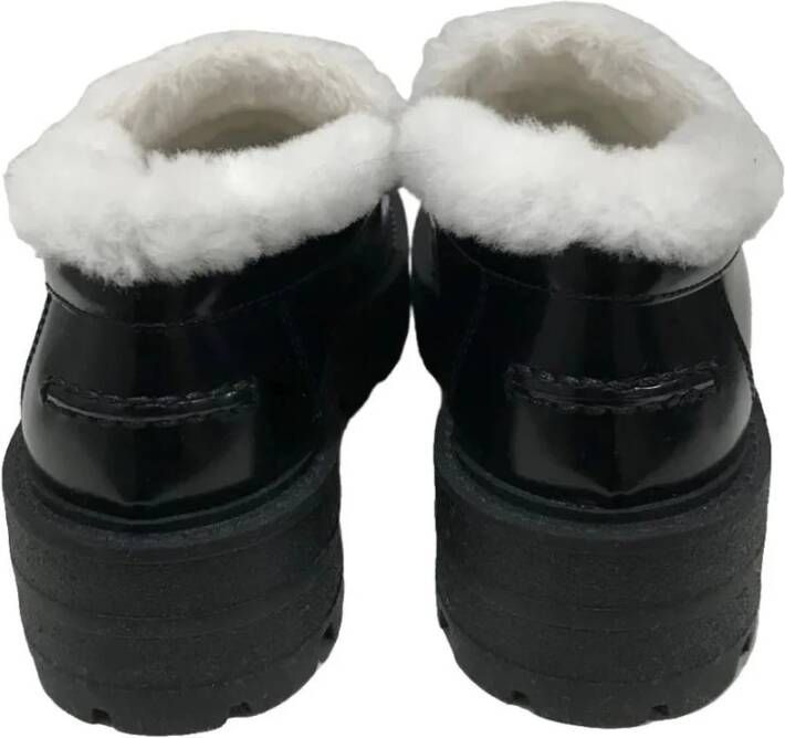 Dior Leren Logo Loafers Shearling Binnenzool Black Dames