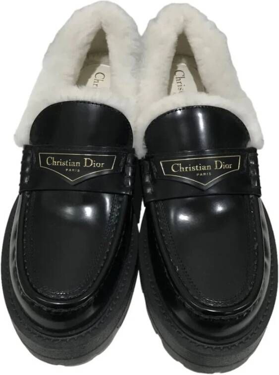 Dior Leren Logo Loafers Shearling Binnenzool Black Dames