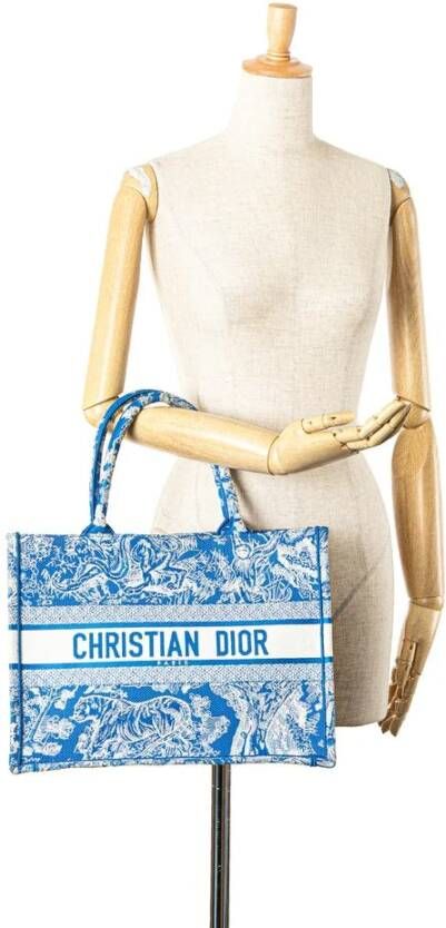 Dior Vintage Tweedehands Dior Book Tote Blauw Toile de Jouy