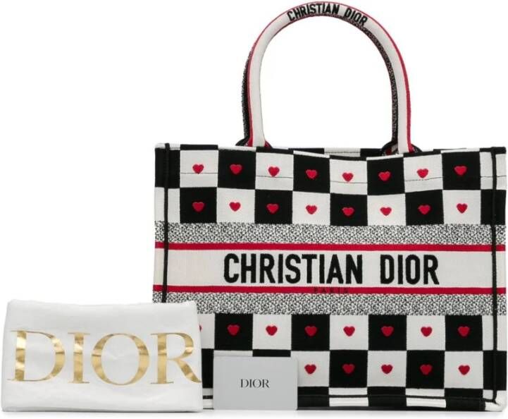 Dior Vintage Tweedehands Dior Book Tote Checkerboard Heart ZwartWitRood