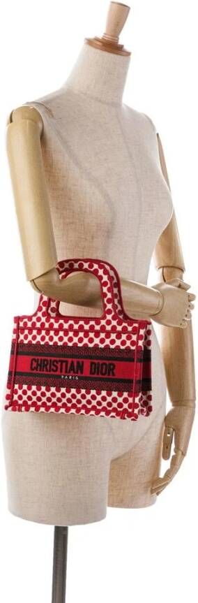 Dior Vintage Tweedehands Dior Book Tote Polka Dot Rode Canvas Tas