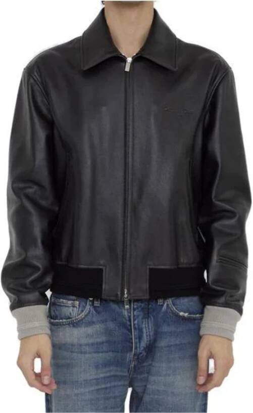 Dior Zwarte Leren Jas Ribboorden Rits