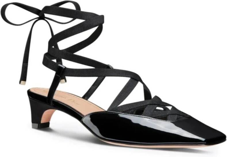 Dior Zwarte Leren Vierkante Neus Pumps Black Dames