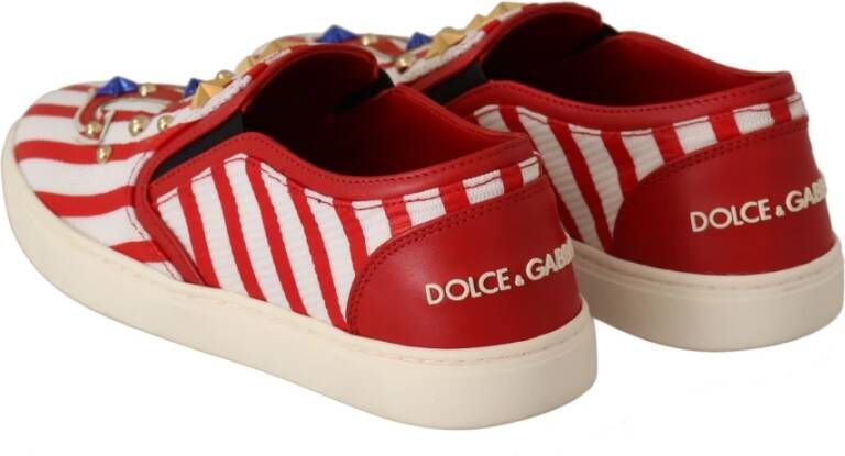 Dolce & Gabbana Anker Studded Loafers Flats Rood Wit Multicolor Dames