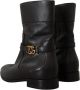 Dolce & Gabbana Black Leather Flats Logo Short Boots Shoes Zwart Dames - Thumbnail 4