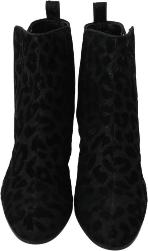 Dolce & Gabbana Zwarte Luipaard Korte Laarzen met Rits Black Dames - Foto 4
