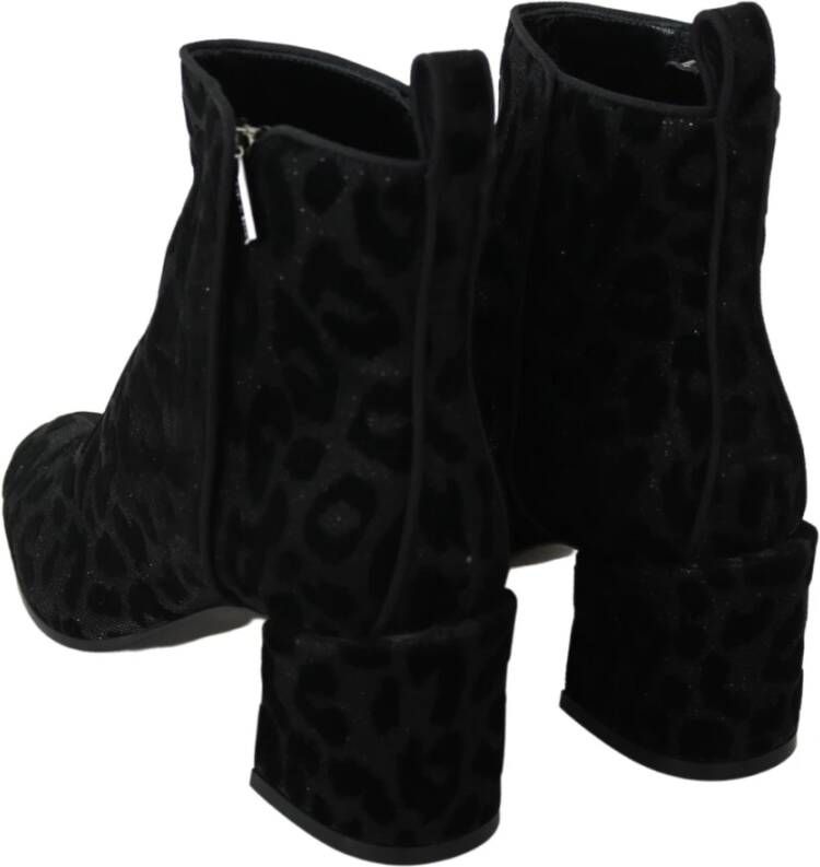 Dolce & Gabbana Zwarte Luipaard Korte Laarzen met Rits Black Dames - Foto 6