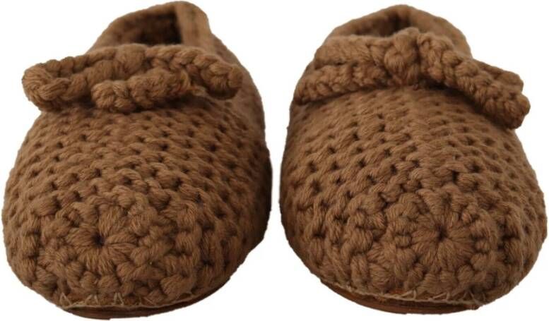 Dolce & Gabbana Brown Slip On Ballerina Flats Wool Knit Shoes Bruin Dames - Foto 4