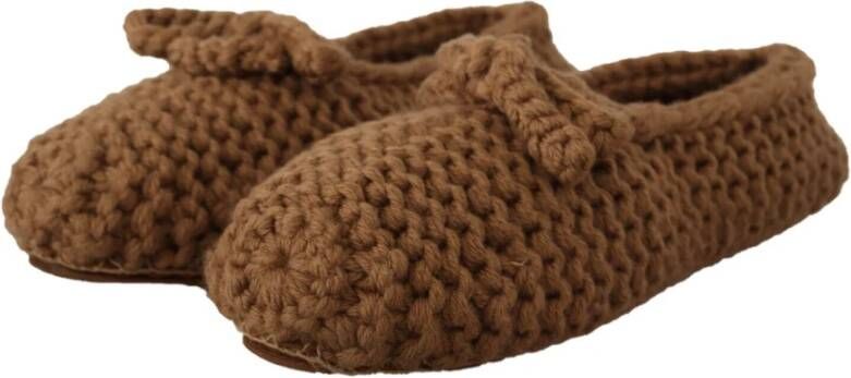 Dolce & Gabbana Brown Slip On Ballerina Flats Wool Knit Shoes Bruin Dames - Foto 5