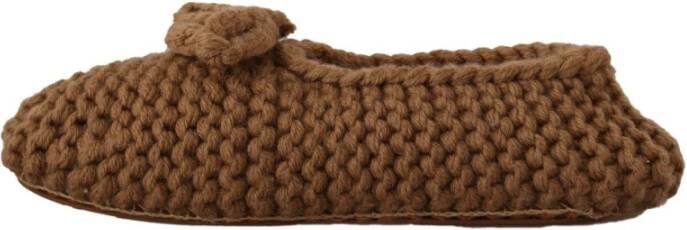 Dolce & Gabbana Brown Slip On Ballerina Flats Wool Knit Shoes Bruin Dames - Foto 7