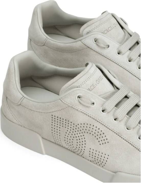 Dolce & Gabbana Beige Logo Sneakers Vetersluiting Platte Zool