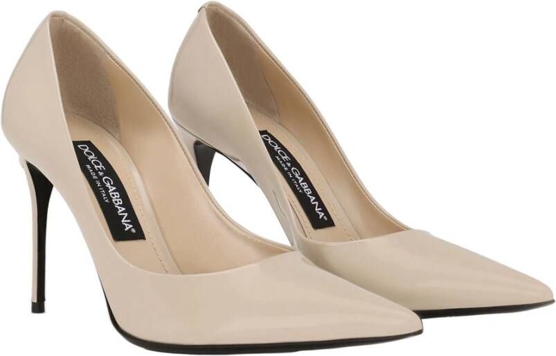 Dolce & Gabbana Beige Lucido Decollete met Logo Beige Dames