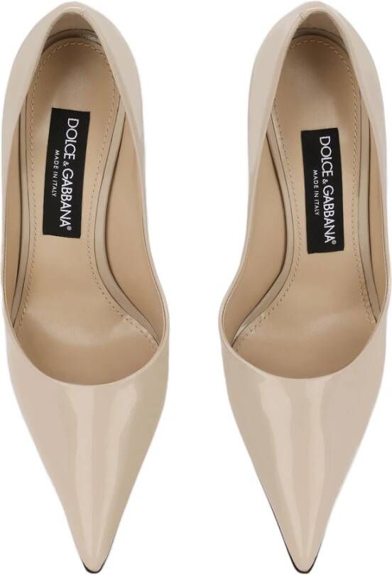 Dolce & Gabbana Beige Lucido Decollete met Logo Beige Dames