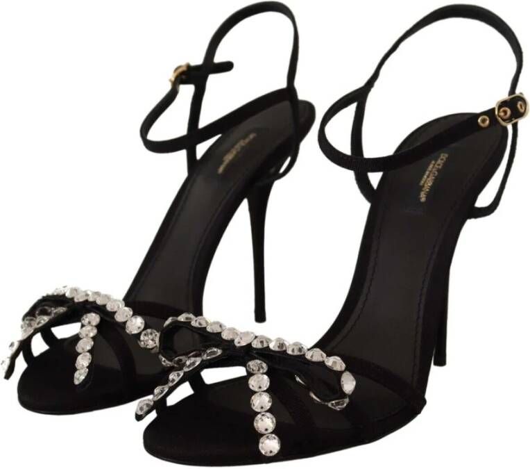 Dolce & Gabbana Black Crystals Ankle Strap Heels Sandals Shoes Zwart Dames