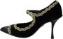 Dolce & Gabbana Black Embellished Velvet Mary Jane Pumps Shoes Zwart Dames - Thumbnail 7