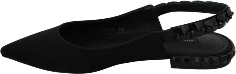 Dolce & Gabbana Black Flats Slingback Charmeuse Shoes Zwart Dames