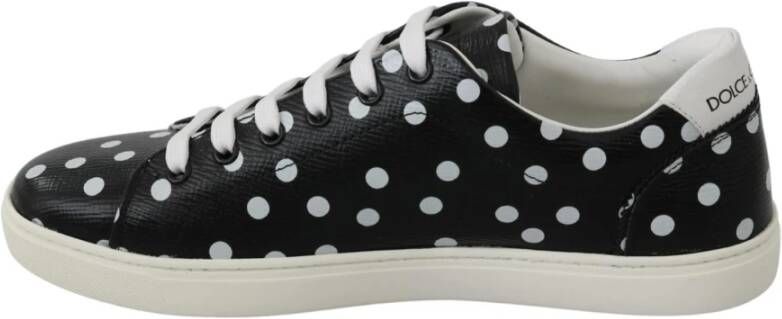 Dolce & Gabbana Black Leather Polka Dots Sneakers Shoes Zwart Dames