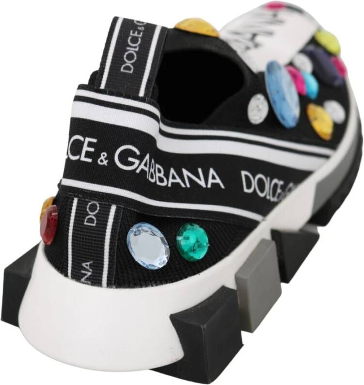 Dolce & Gabbana Black Multicolor Crystal Sneakers Shoes Zwart Dames